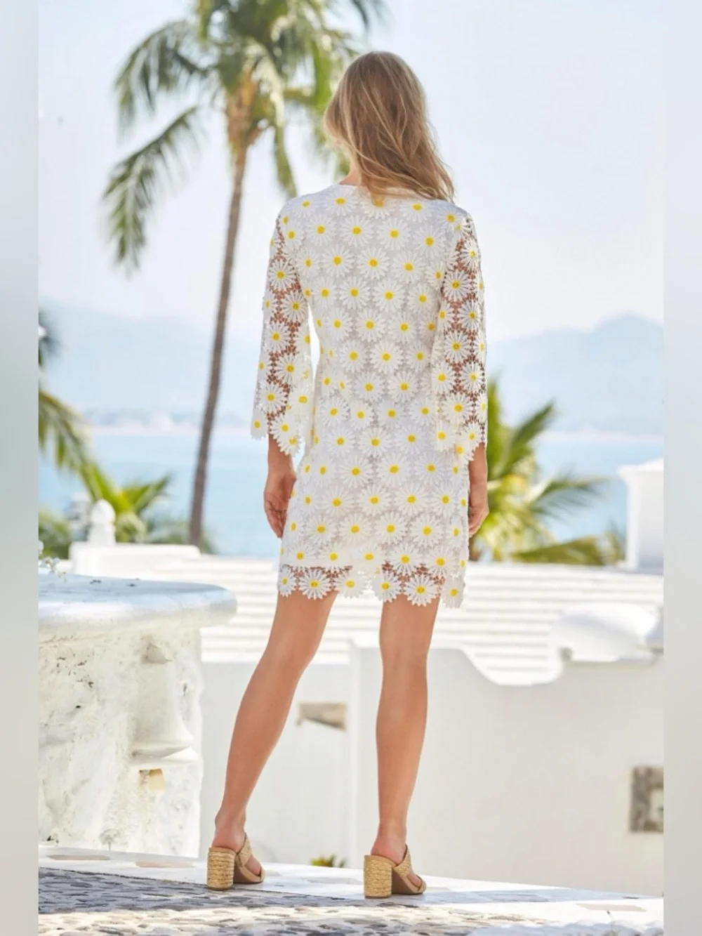 Boston Proper Daisy Lace Tunic Dress Long Sleeve Mini Size Small - Picture 2 of 12